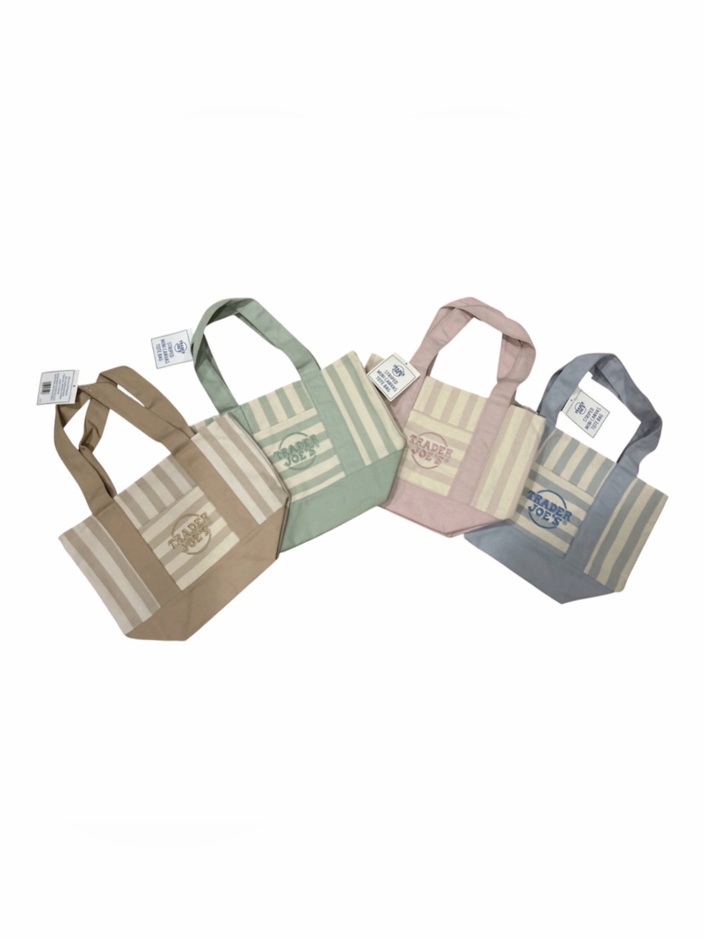 Striped Canvas Tote — Set of Pastel Totes (Beige, Mint, Pink, Blue) NWT